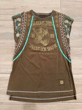 Double D 30 Ranch Brown Graphic Livestock Show Tee with Embroidery and Gems